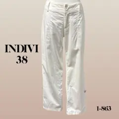 INDIVI インディヴィ クロップドパンツ ホワイト 白 38 M 麻混のサムネイル