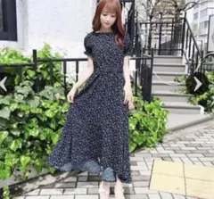 ローズティアラジュエル♡オーガンジー刺繍ワンピース46 ダークブルー 花柄 ローズティアラジュエル♡オーガンジー刺繍ワンピース46 ダークブルー