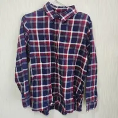UNIQLO 長袖 チェックシャツ ネルシャツ ネイビー レッド L