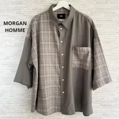 【MORGAN HOMME】オーバーサイズ クレイジーパターン半袖チェックシャツのサムネイル
