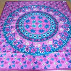 インド綿100%Jagannath 花柄マルチカバー ★新品★ゆったりサイズ