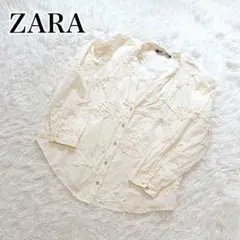 【美品】ZARA　フラワープリント　テクスチャーウィーブブラウス