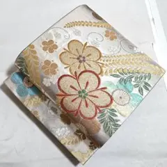 A5◇着物くつろぎ 花円模様 金銀糸 辻が花 菊 牡丹 六通 正絹 袋帯 330