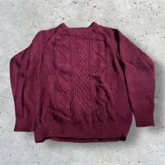 NAVY古着赤バーガンディ ケーブルニットセーター