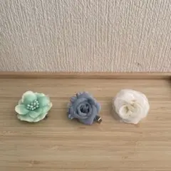 花飾り ヘアピン 3点セット 青 白 緑