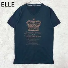ELLE エルオム Tシャツ 黒 M プリント 半袖 Vネック 綿100%のサムネイル