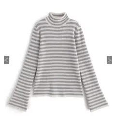 GRL ボーダー柄フレアスリーブリブニットトップス[k9086b]