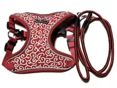 赤いメッシュハーネスとリードセット Sサイズ 唐草 模様