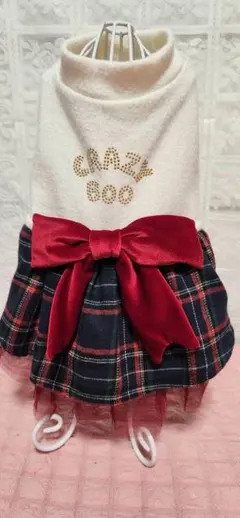 CRAZYBOO 犬用ワンピース チェック柄 リボン付きのサムネイル