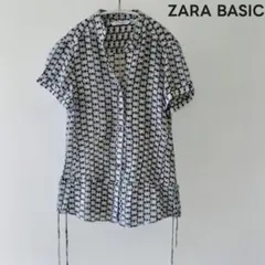 ZARA BASIC コットンシルク 幾何学柄 半袖シャツSのサムネイル