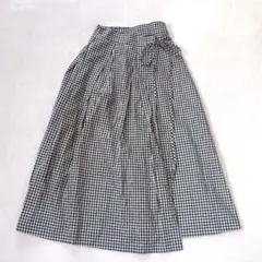 ラップスカート ロング フレア ギンガムチェック ウエストゴム コットン