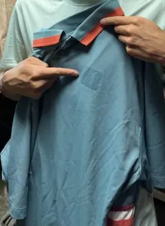 青赤ユニクロポロシャツ (錦織圭モデル)左胸袖ロゴ無し