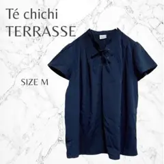 テチチテラス バンドカラー リボン きれいめ ミニマル 上品 半袖ブラウス M