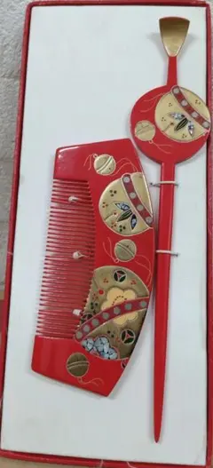 和装小物 髪飾り かんざし 櫛 セット 朱色　振袖　袴
