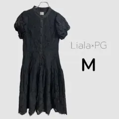 Liala×PG 総レースワンピース 黒 半袖 フレア M きれいめ