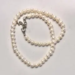 人気 白い淡水パール 本真珠 ネックレス ホワイト 0.7~0.8cm 美品 