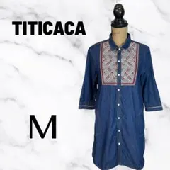 美品✨【チチカカ】ロングデニムシャツワンピース　チュニック　刺繍　七分袖　M