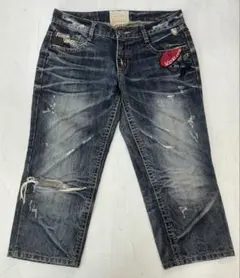 H617　Lolita　Jeans　デニム　パンツ　刺繍　Lサイズ　ダークブルーのサムネイル