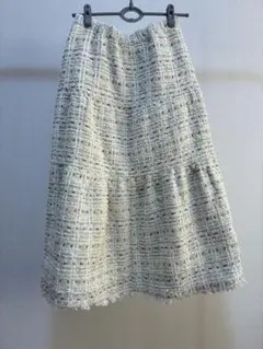 BEAMS HEART ツイードティアードスカート ホワイト FREEサイズ