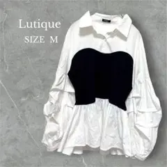 Lutique ビスチェ風ブラウス フリル袖 しまむら お洒落 モノトーン M