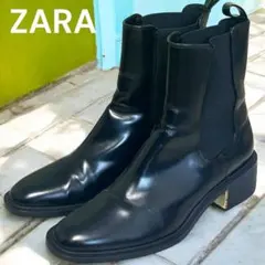 美品ZARA レザーチェルシーブーツ ブラック 24.5cm