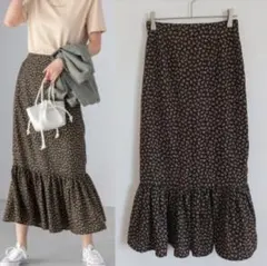 美品 フィフス fifth 小花柄マーメイドロングスカート 総柄 裏地付き 春夏