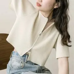 mystic 半袖Wジップニット アイボリー