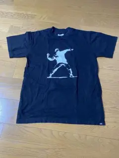 Tシャツ 黒　【O.K. LOOSE】半袖Tシャツ バンクシー 刺繍 プリント