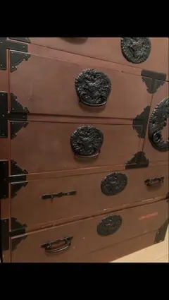 現況品【和箪笥】伝統的な日本の木製箪笥 5段