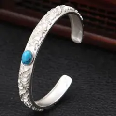ターコイズ ブレスレット バングル ライトシルバー インディアンジュエリー 人気
