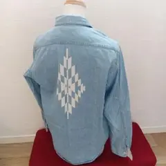 【メンズМ】ネイティブ柄　デニムシャツ インディゴ　　ネルシャツ