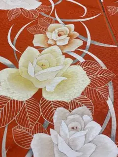 オレンジ 花柄 振袖 を解いた生地
