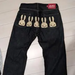 CUNE キューン F-U5 5連ペイントうさぎデニムパンツ 未裾直 日本製のサムネイル