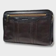 未使用級✨タケオキクチ クラッチバッグ ダークブラウン 牛革 レザー メンズ