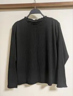 リブ編み 黒長袖トップス ❲4L❳