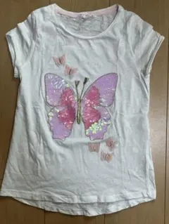 H&M 蝶々 スパンコール Tシャツ ホワイトのサムネイル