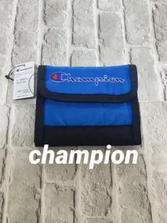 キッズ新品champion◆ロゴ入りウォレットマジックテープ三つ折り財布ブルー系