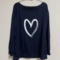 SHEIN 【 M 】ハート 長袖Tシャツ トップス ネイビー