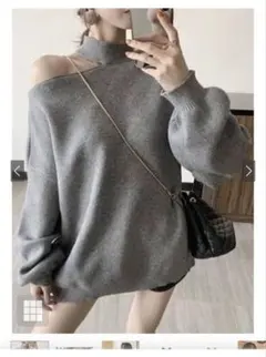 GRL オフショルダー グレー ハイネック ニット