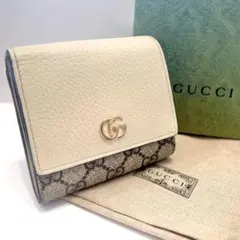 グッチ 折り財布 マーモント GG柄 スプリーム レザー ゴールド金具 ホワイト