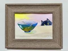 水彩画　金継ぎとネコ
