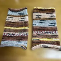 オパール毛糸 リストウォーマー 長め 茶系