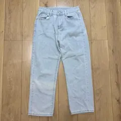 ライトブルー ハイウエスト ストレートジーンズ　L