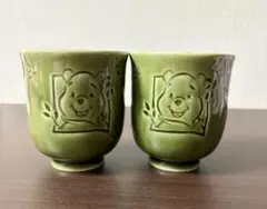 ❤️クマのプーさん❤️和風で落ち着いた色合いの抹茶色がかわいい湯呑み2個セット
