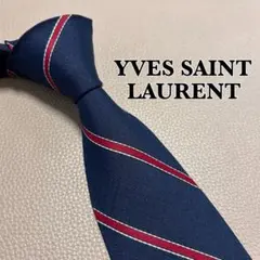 【美品】 サンローラン ネクタイ　ストライプ　ネイビー　ビジネス　スーツ　シルク