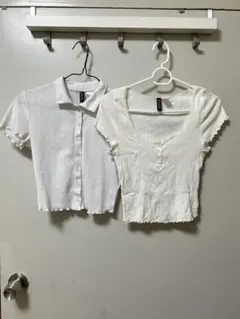 H&M クロップトップ　ホワイト Vネック ショート丈 トップス