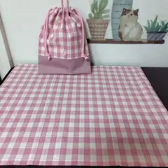 ハンドメイド450 ランチマット フリルお弁当袋 フリルコップ袋パープル