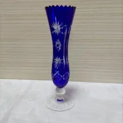 ✳️江戸切子花瓶　新品未使用 濃いブルー手造り花瓶