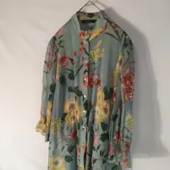 ザラベーシック【XS】花柄長袖シャツワンピース 人気　春夏秋