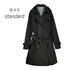 a.v.v✳️ロングトレンチコート【40】ブラック 裏地ベルト付 レディース